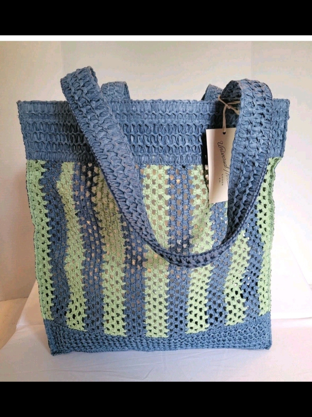 Universal Thread Blue and Light Green Crochet Tote